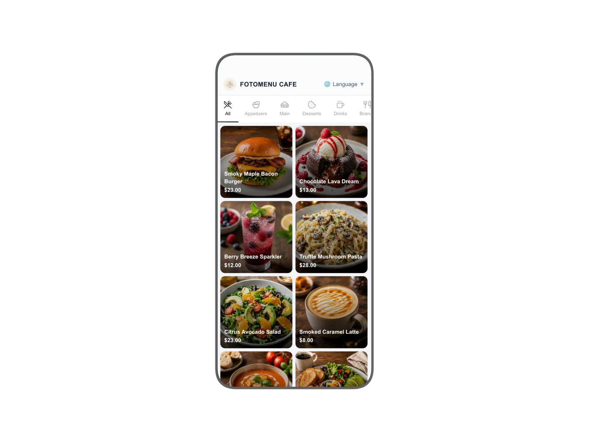 fotomenu app screen